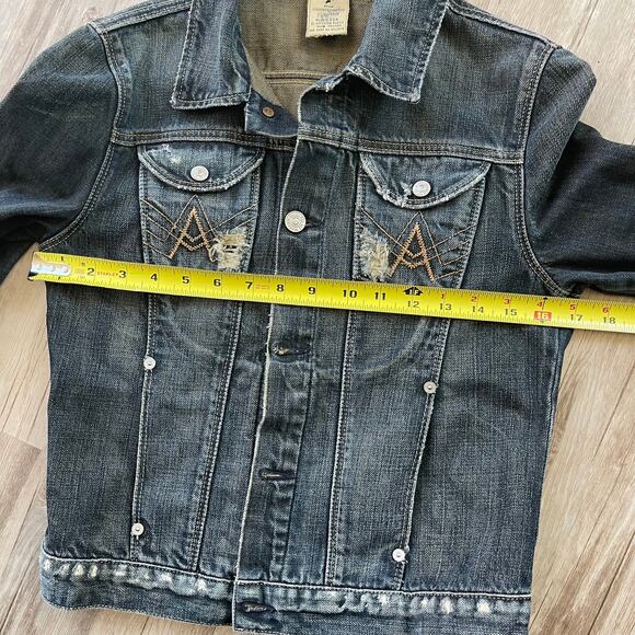 7 For All Mankind Women’s Cropped Distressed Denim Jacket Medium Wash Size Small - Picture 7 of 9
